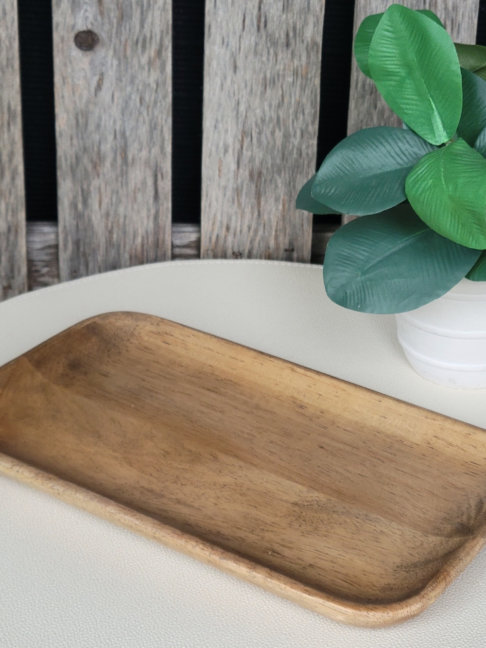 Long Rectangular Rubberwood Serving Tray in Natural Wood Tone